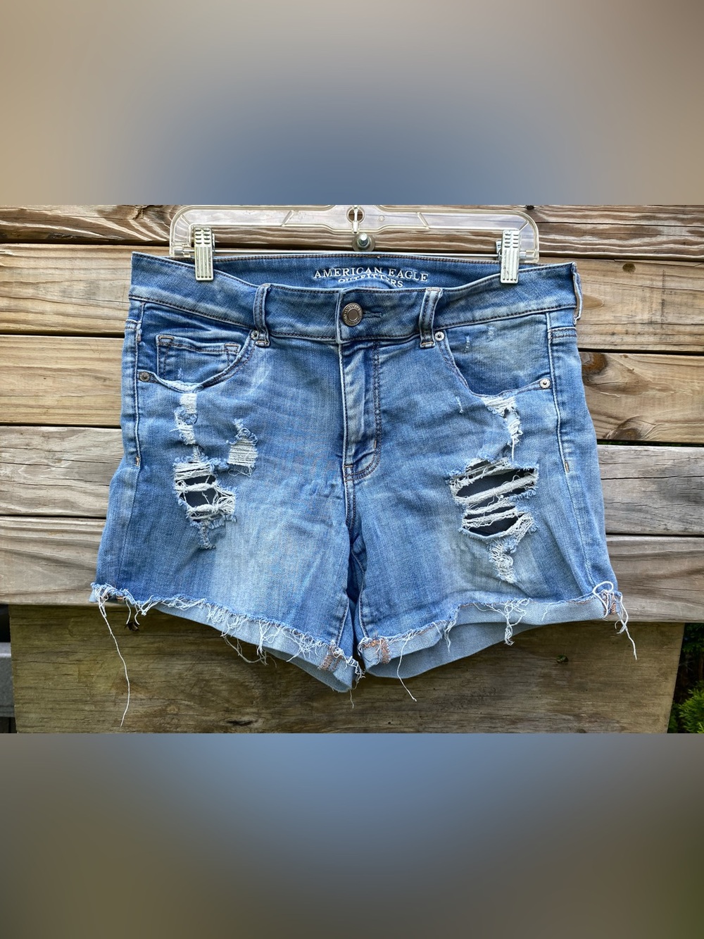 American Eagle Outfitters Distressed Light Blue Denim Jean Shorts